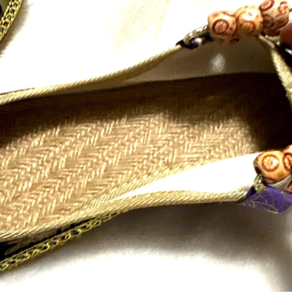 NEWFloral Embroidered Ballet Flats With Beaded Ankle Strap Accents & Bow Details - Picture 6 of 6